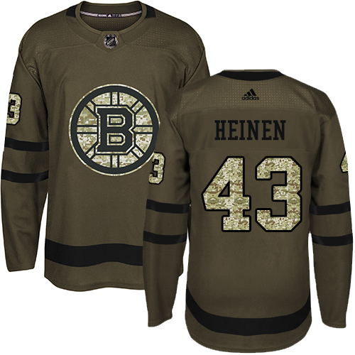 Adidas Bruins #43 Danton Heinen Green Salute to Service Stitched NHL Jersey - Click Image to Close